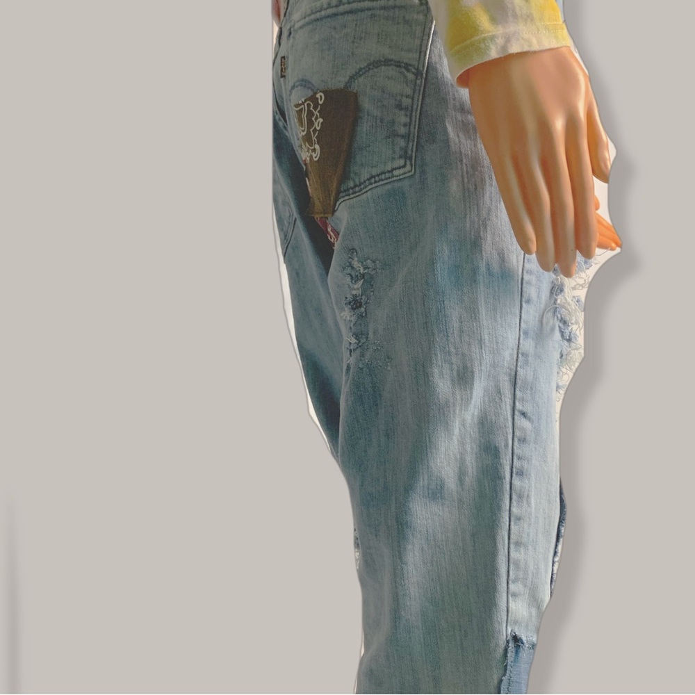 Homemade Patched Up Upcycled Blue Denim Cutoff Shorts - Picture 9 of 13